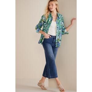 Soft Surroundings Ultimate Denim Fly Front Wide Leg Crop Jeans New Sz 6 Stretch